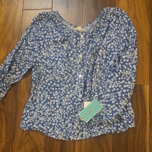 Copper Key Blue Floral Button-Up Blouse